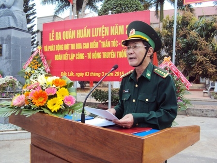 Đại tá Phạm Quang Hùng, Chỉ huy trưởng Bộ Chỉ huy Bộ đội Biên phòng phát động Lễ ra quân huấn luyện năm 2015.