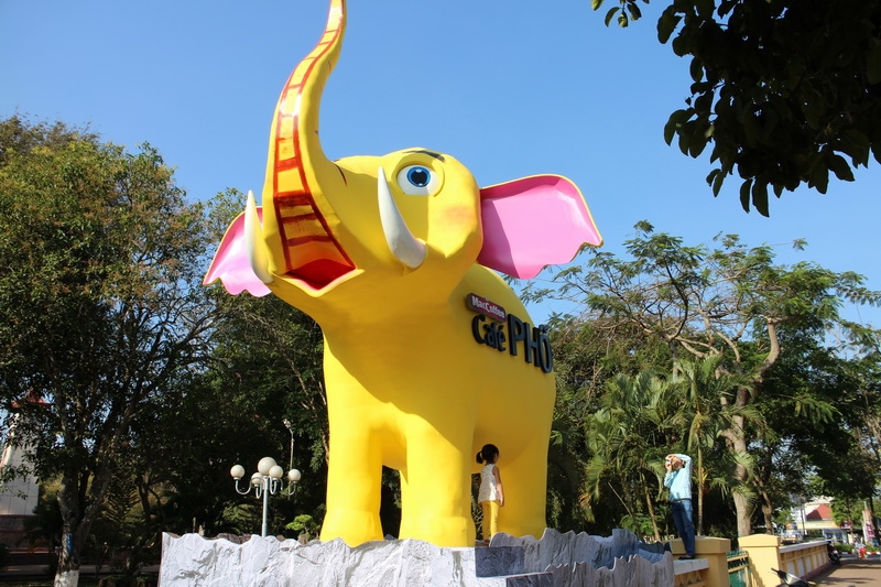 Chú voi vàng được trưng bày trước 