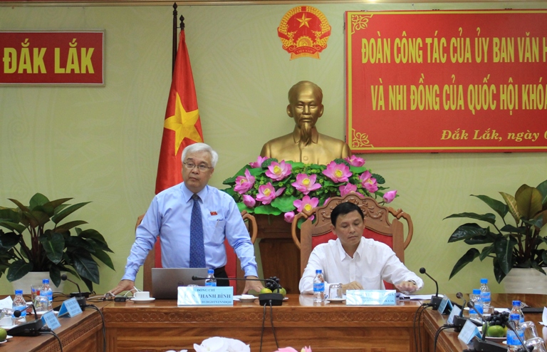 Ủy  viên Trung ương Đảng, Ủy viên Ban Thường vụ Quốc hội, Chủ nhiệm Ủy ban Văn hóa, Giáo dục, Thanh niên, Thiếu niên và Nhi đồng của Quốc hội  Phan Thanh Bình phát biểu kết luận buổi làm việc.