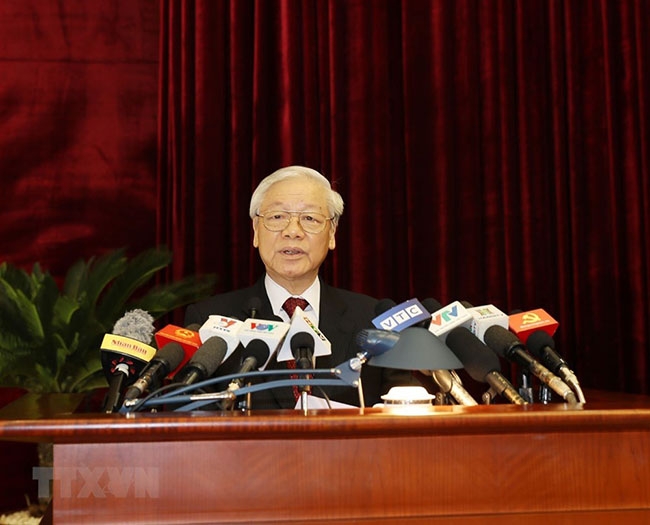 Tổng Bí thư Nguyễn Phú Trọng phát biểu khai mạc Hội nghị.  Ảnh: TTXVN