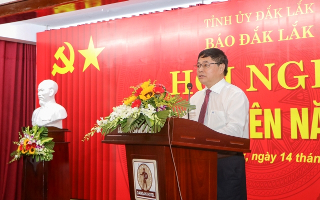 Phó Bí thư Thường trực Tỉnh ủy Phạm Minh Tấn phát biểu tại Hội nghị.