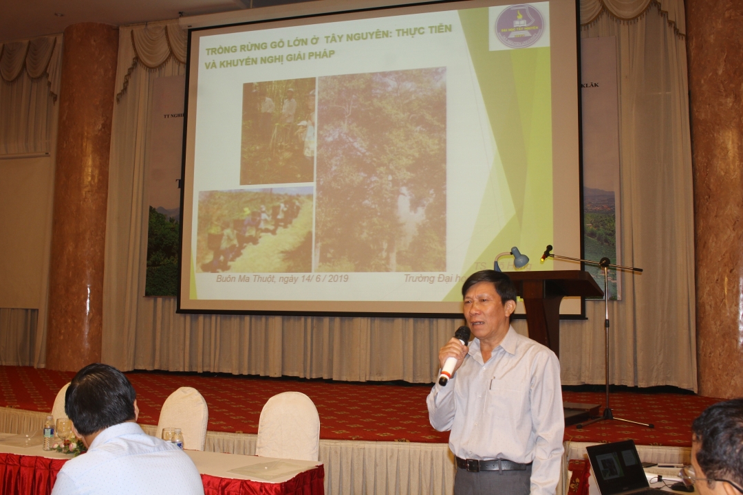 Tiến sỹ Võ Hùng- Trường Đại học Tây Nguyên trình bày tham luận tại hội thảo