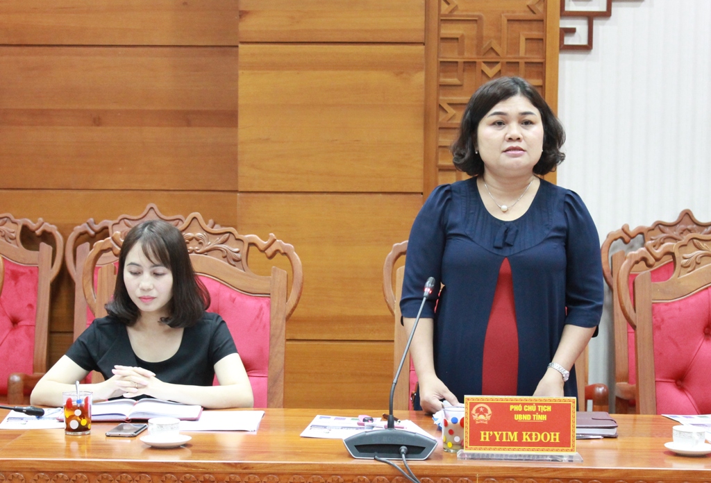 Phó Chủ tịch UBND tỉnh H'Yim Kđoh phát biểu tại buổi làm việc.
