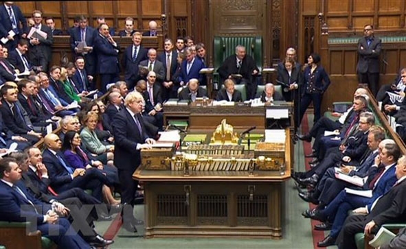 Thủ tướng Anh Boris Johnson phát biểu tại phiên họp Hạ viện ở London ngày 20-12-2019.