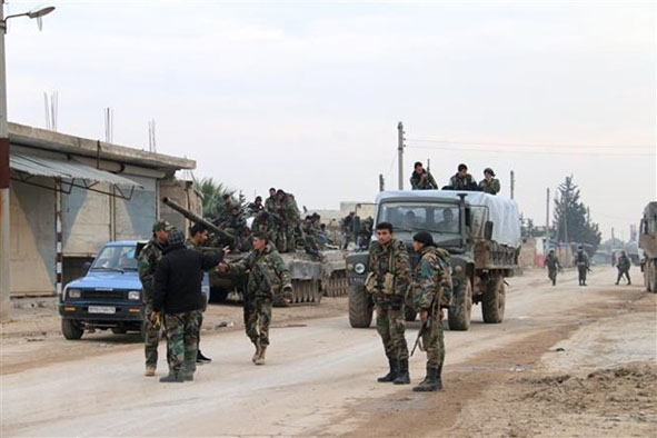 Quân đội Syria tại thị trấn Tal Toukan, ngoại ô tỉnh Idlib, Tây Bắc Syria ngày 5-2-2020.