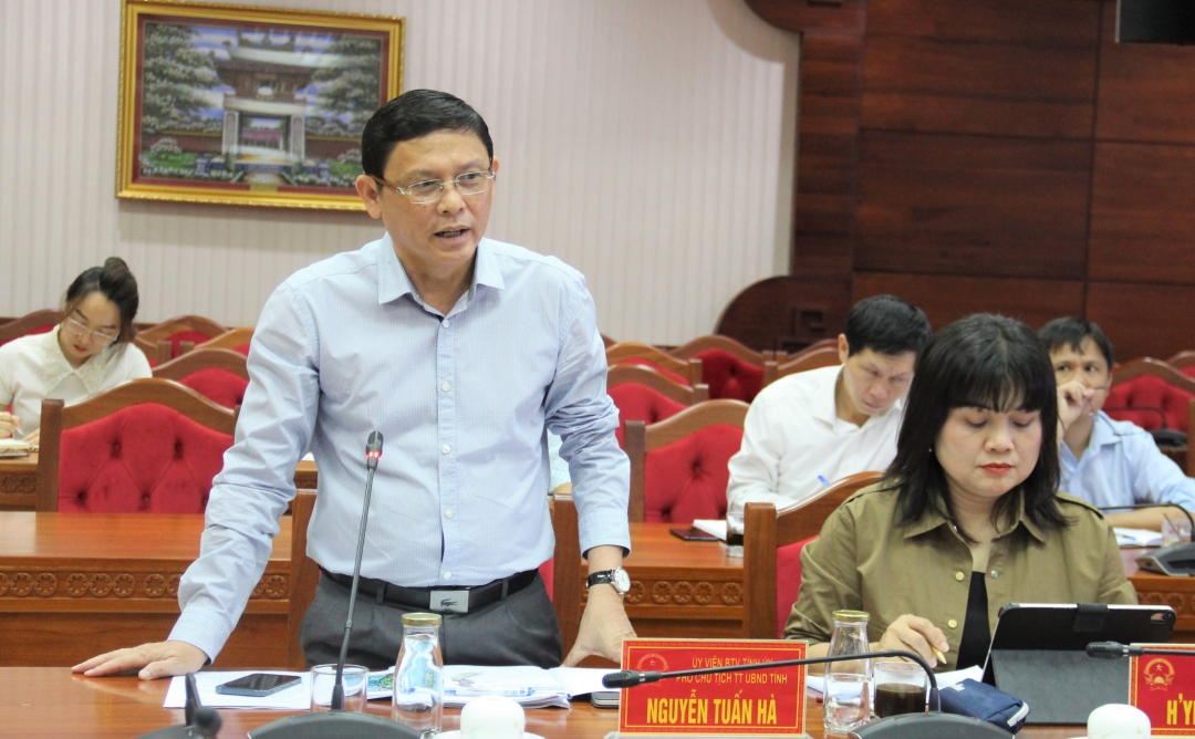 Phó Chủ tịch Thường trực UBND tỉnh Nguyễn Tuấn Hà phát biểu tại cuộc họp.