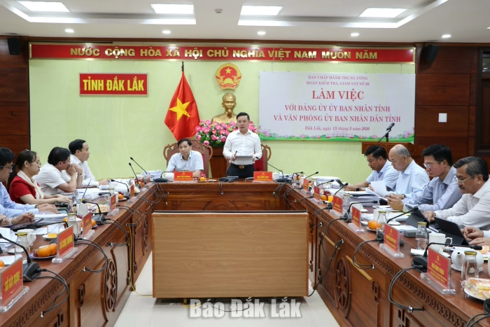 Đoàn kiểm tra, giám sát số 26 Bộ Chính trị, Ban Bí thư làm việc với Đảng ủy UBND tỉnh