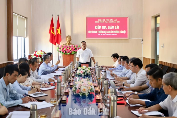 Đoàn kiểm tra, giám sát của Ban Thường vụ Tỉnh ủy làm việc với Đảng ủy phường Tân Lập