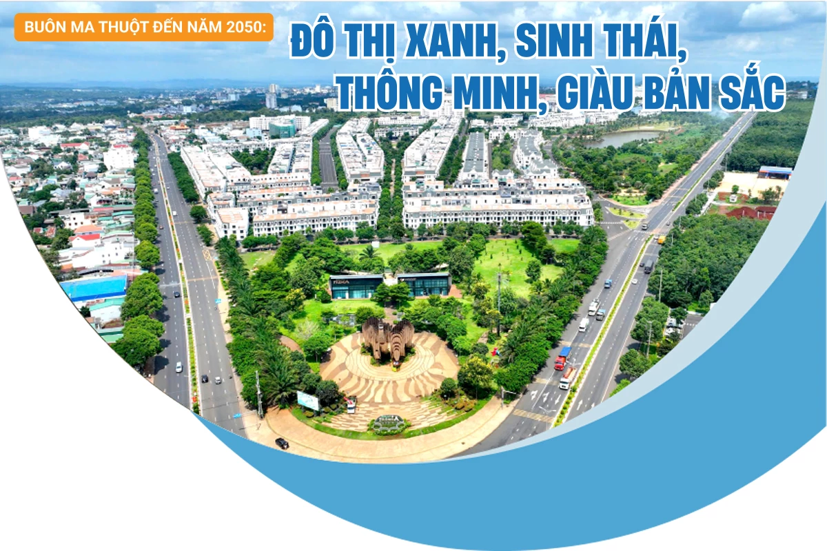 (Infographic) Buôn Ma Thuột đến năm 2050: Đô thị xanh, sinh thái, thông minh, giàu bản sắc