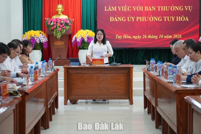 ​Đoàn kiểm tra, giám sát số 498 của Ban Thường vụ Tỉnh ủy làm việc với Đảng ủy phường Tuy Hòa