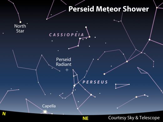 Vùng tâm điểm của mưa sao băng Perseids ở phía chòm sao Perseus