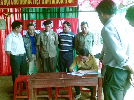 Bà con nhân dân buôn Triết đã cùng nhau ký giao ước xây dựng buôn văn hóa.
