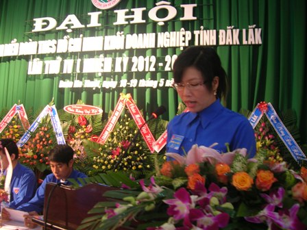 Bí thư Đoàn Khối Doanh nghiệp tỉnh nhiệm kỳ 2007-2012 Nguyễn Thị Thanh Nhi phát biểu khai mạc Đại hội