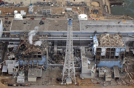 Toàn cảnh nhà máy điện hạt nhân Fukushima 1 sau thảm họa động đất và sóng thần. Ảnh: Internet