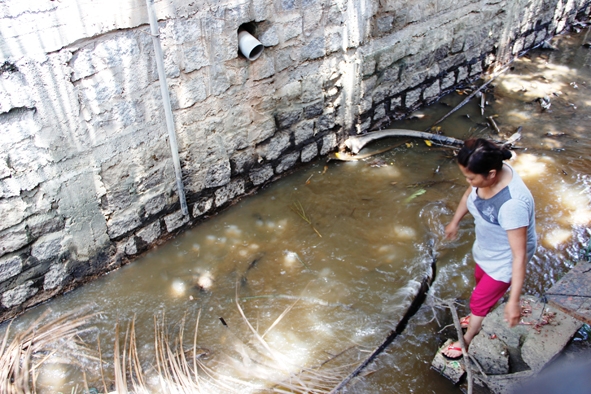 Các kênh mương bị ô nhiễm do cơ sở xay xát xả trấu ra môi trường.