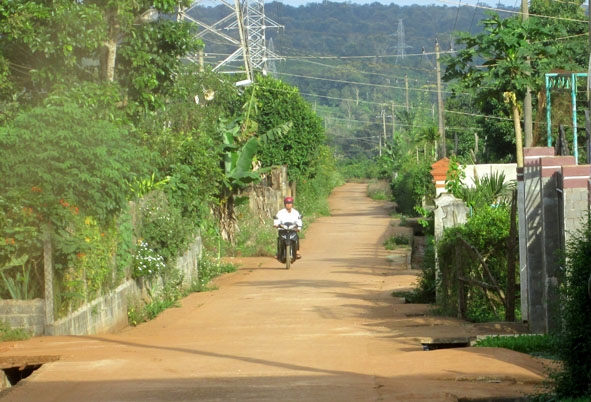 Bộ mặt nông thôn trên địa bàn huyện Krông Buk ngày càng khởi sắc. Trong ảnh: Tuyến đường giao thông nông thôn tại thôn 8A, xã Pơng Drang được bê tông hóa sạch đẹp.