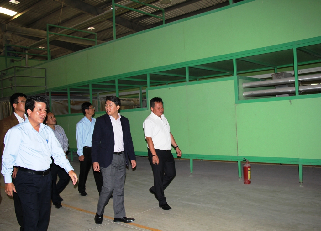 Đoàn công tác của tỉnh thăm một cơ sở sản xuất trong Khu Công nghiệp Hoà Phú