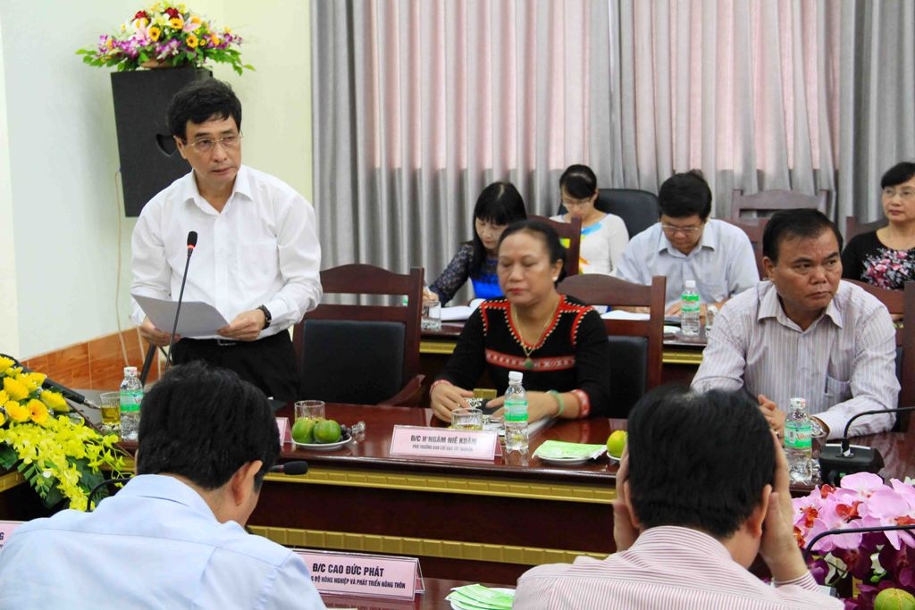 Phó Trưởng ban Thường trực Ban Chỉ đạo Tây Nguyên Trần Việt Hùng báo cáo các mặt công tác.