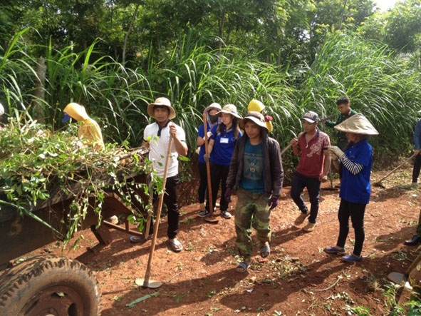 Đoàn viên, thanh niên huyện Krông Năng tham gia làm đường ở buôn Ur, thị trấn Krông Năng.