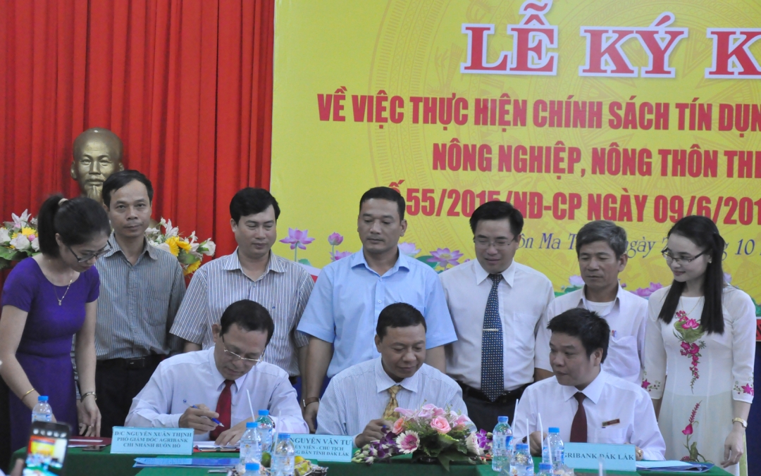 Phó Chủ tịch UBND tỉnh Y Giang Gry Niê Knơng và các đại biểu chứng kiến lễ ký kết