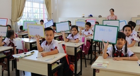  Giờ học Toán của học sinh Trường Tiểu học, THCS-THPT Hoàng Việt. Ảnh: Minh họa