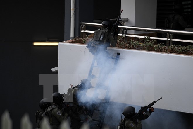 Cảnh sát Hoàng gia Malaysia diễn tập tại Kuala Lumpur . (nguồn: AFP/TTXVN)
