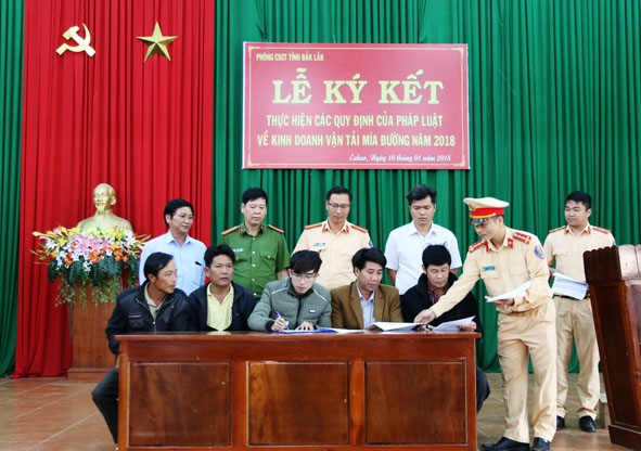 Các đơn vị kinh doanh vận tải mía ký cam kết thực hiện đúng các quy định của pháp luật về bảo đảm an toàn khi tham giao thông.