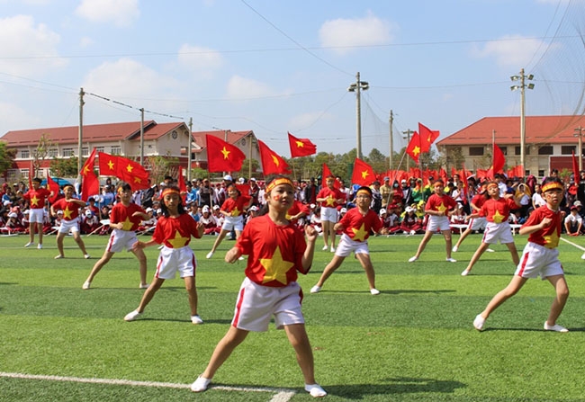 Một tiết mục văn nghệ tại Lễ khai mạc Hội khỏe Phù Đổng, năm 2018.  
