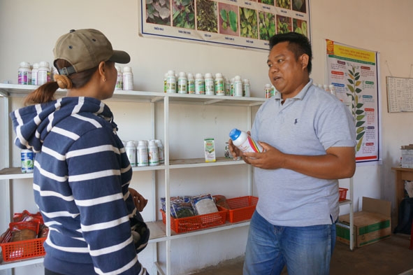 Anh Y Bel Êban tư vấn  cho  khách hàng cách sử dụng sản phẩm phân bón  sinh học. 
