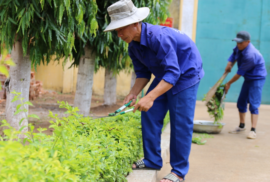 Học viên tại Cơ sở điều trị, cai nghiện ma túy tỉnh chăm sóc cây cảnh 
