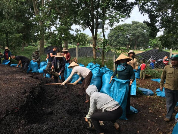 Nông dân xã Ea Tu, TP. Buôn Ma Thuột ủ phân hữu cơ bón cho cây trồng.