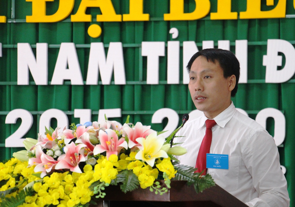 Chủ tịch Hội Sinh viên Việt Nam tỉnh Nguyễn Ngọc Hoàng phát biểu tại hội nghị