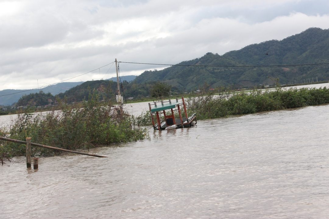 Nước sông Krông Ana lên nhanh người dân không kịp đưa xe chở nông sản…