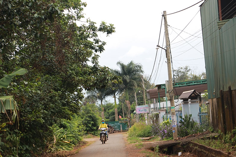 Một tuyến đường được người dân đóng góp kinh phí để kéo đường điện chiếu sáng tại thôn Tân Hưng (xã Ea Knuếc).  