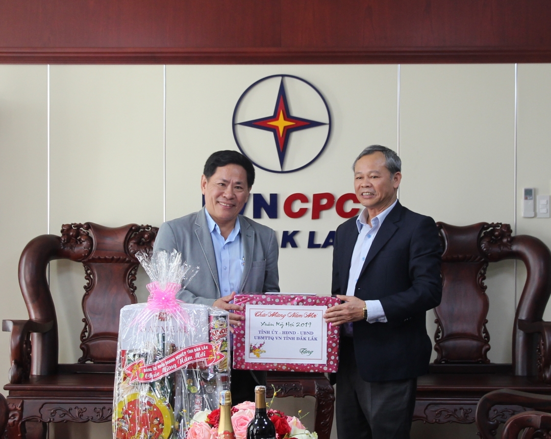Ủy viên Ban Thường vụ, Chủ nhiệm Ủy ban Kiểm tra Tỉnh ủy Phan Xuân Lĩnh chúc Tết, tặng quà Công ty Điện lực Đắk Lắk.