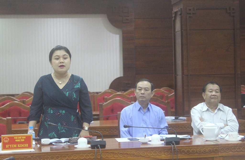 Trưởng Tiểu ban Truyền thông H'Yim KĐoh phát biểu tại cuộc họp