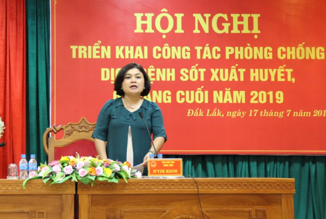 Phó Chủ tịch UBND tỉnh H'Yim Kđoh phát biểu tại Hội nghị.