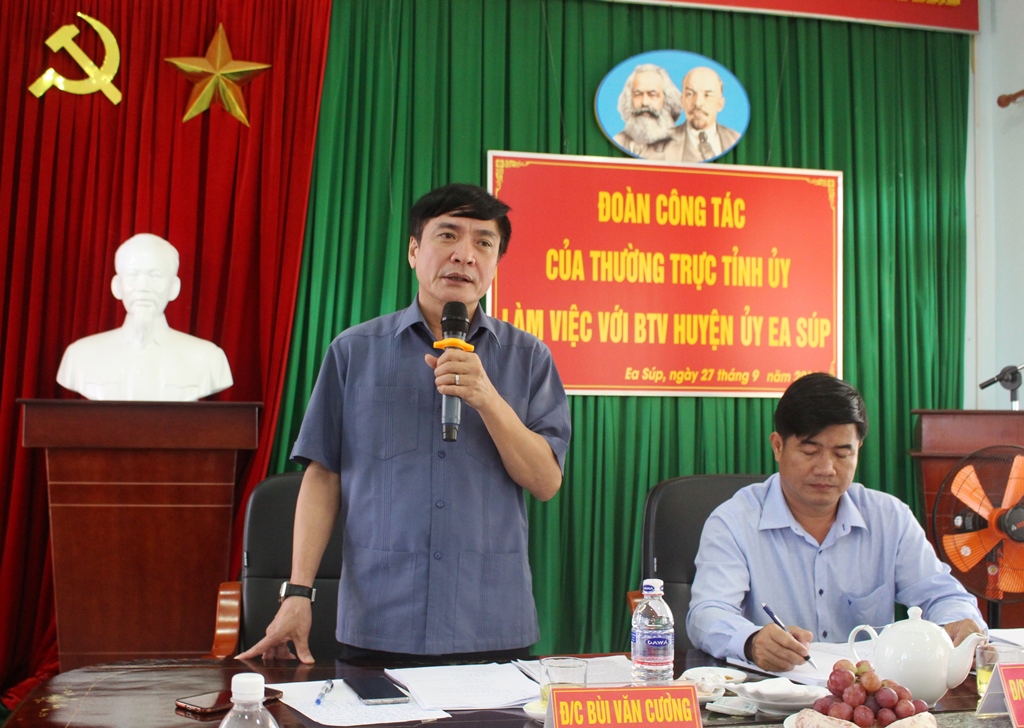 Ủy viên Trung ương Đảng, Bí thư Tỉnh ủy Bùi Văn Cường phát biểu kết luận buổi làm việc