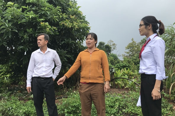 Cán bộ Agribank Đắk Lắk kiểm tra hiệu quả vốn vay của một khách hàng trên địa bàn  huyện Krông Pắc.  