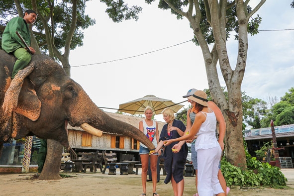 Du khách trải nghiệm chăm sóc voi ở Khu du lịch Hồ Lắk.