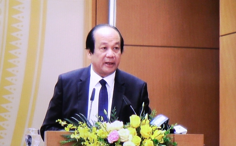 Ủy viên Trung ương Đảng, Bộ trưởng, Chủ nhiệm Văn phòng Chính phủ Mai Tiến Dũng phát biểu tại hội nghị ( ảnh chụp qua màn hình))
