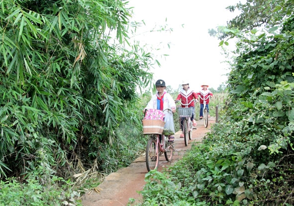  Nhờ có cầu  nên các em  học sinh không còn phải  nghỉ học  mỗi khi  mưa lũ.