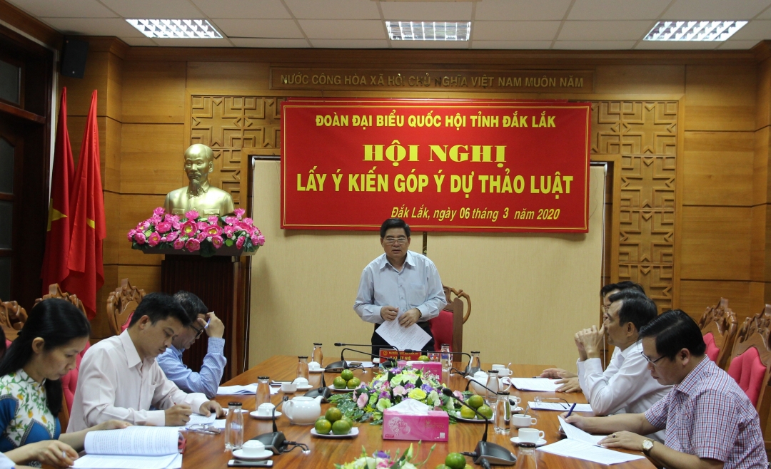 Phó Trưởng Đoàn chuyên trách ĐBQH tỉnh Y Khút Niê phát biểu tại hội nghị.