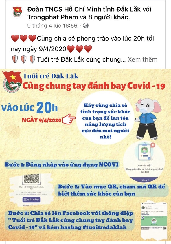Tỉnh Đoàn phát động phong trào “Tuổi trẻ Đắk Lắk cùng chung tay đánh bay Covid-19” trên mạng xã hội Facebook.