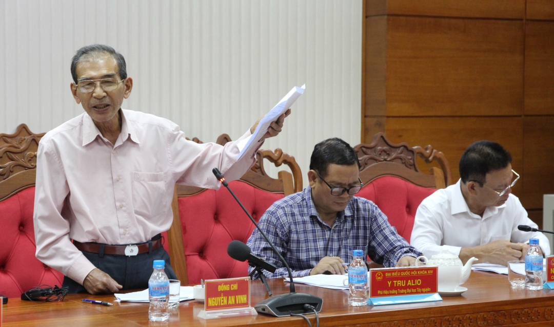 Nguyên Bí thư Tỉnh ủy Nguyễn An Vinh đóng góp ý kiến tại hội nghị.