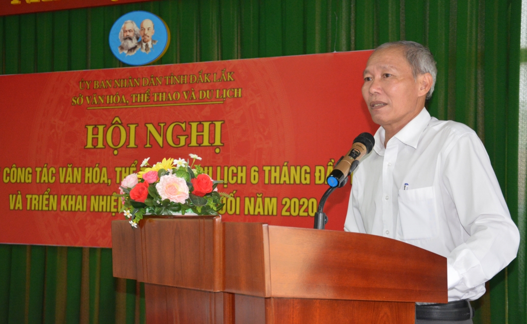 Giám đốc Sở Văn hóa, Thể thao và Du lịch Thái Hồng Hà phát biểu triển khai nhiệm vụ 6 tháng cuối năm.