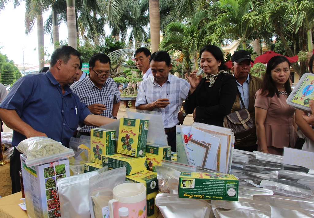 Một gian hàng tại chương trình kết nối sản phẩm của hợp tác xã nông nghiệp do Liên minh Hợp tác xã tỉnh tổ chức năm 2019