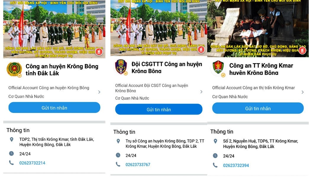 Trang Zalo trên mạng xã hội của lực lượng Công an huyện Krông Bông.