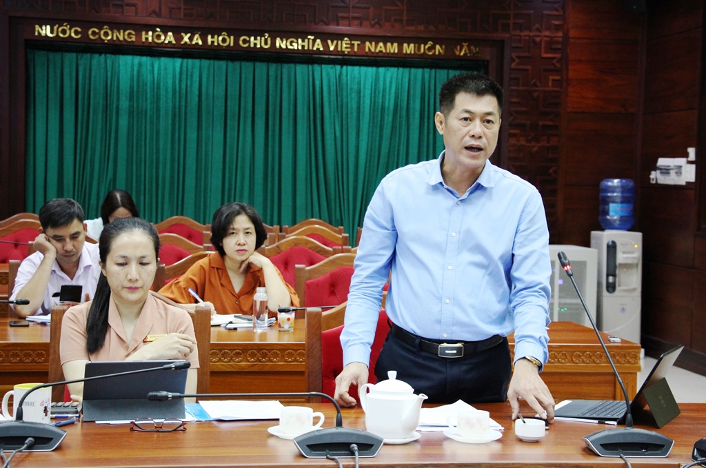 Giám đốc Sở Thông tin và Truyền thông Nguyễn Hoàng Giang tham gia ý kiến tại cuộc họp