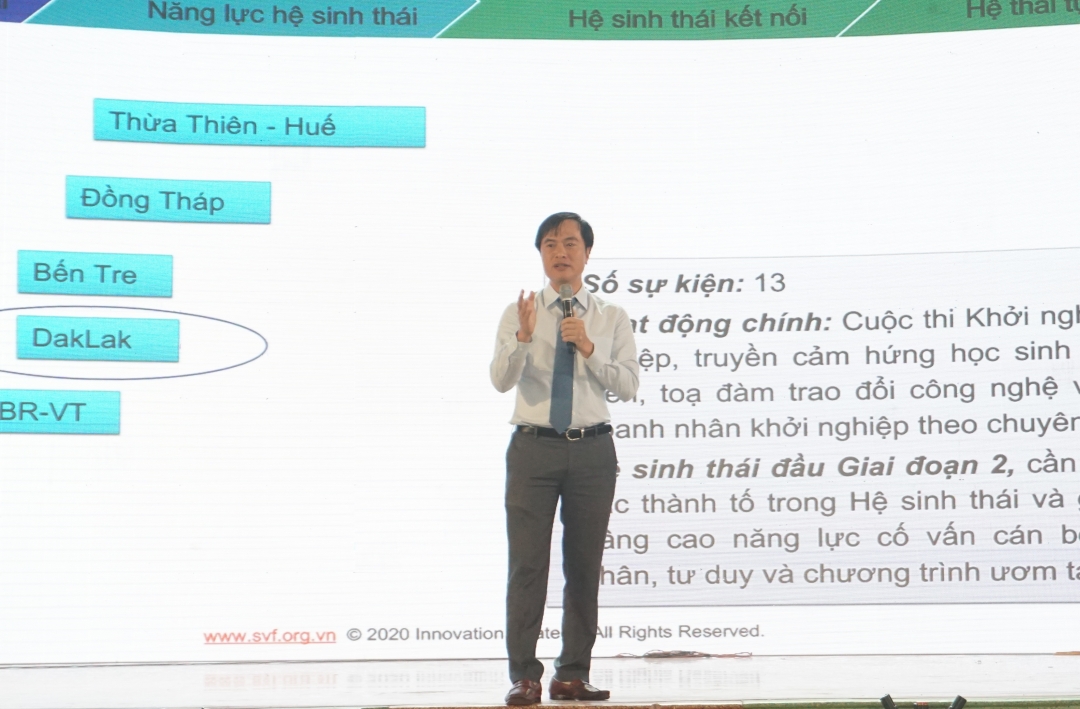Phó Chủ tịch Quỹ Khởi nghiệp Doanh nghiệp Khoa học và Công nghệ Việt Nam Phạm Duy Hiếu phát biểu tại Lễ khai mạc.